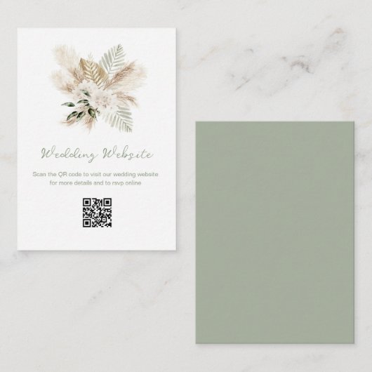 sage groene pampas QR code trouwwebsite Informatiekaartje (Voorkant / Achterkant)