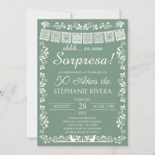 Sage Groene Papel Picado Verrassingsfeest 50e Verj Kaart