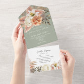 Sage Groene Perzik Bloemenbruiloft All In One Uitnodiging (Afscheurbaar)