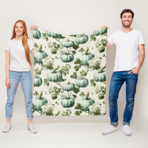 Sage Groene Pompoenen & Herfst Bloemen Fleece Deken
