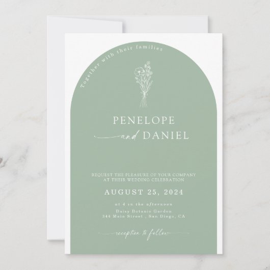 Sage Groene QR Code Bruiloft Arch 2 in 1 Kaart (Voorkant)