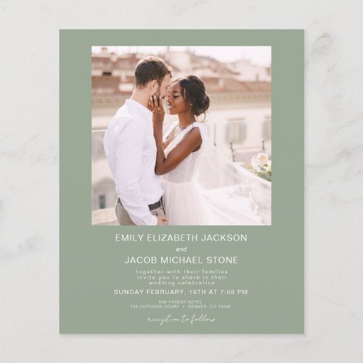 Sage Groene QR Code Foto Bruiloft Uitnodiging (Achterkant)