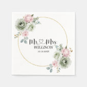 Sage Groene & Roze Bloemen bruiloft Papier Servet (Voorkant)