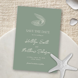 Sage Groene Shell Strand Ocean Bestemming Bruiloft Save The Date