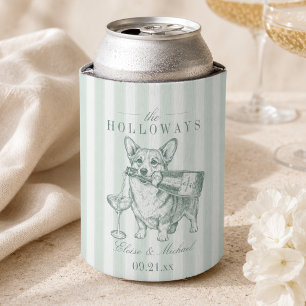 Sage Groene Streep Corgi Champagne Bruiloft Blikjeskoeler