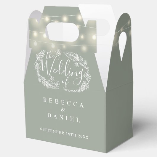 Sage Groene Strijklichten Bloemen Bruiloft Bedankdoosjes (Geopend)