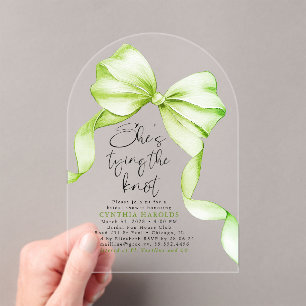 Sage Groene Strik Die Knoop Vast Bridal Shower Acryl Uitnodigingen