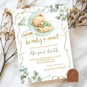 Sage Groene Strikte Beer Barum baby shower Kaart