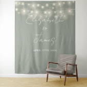 Sage Groene String Lights Bruiloft Foto Achtergron Wandkleed (In situ)