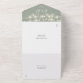 Sage Groene String Lights Foliage Bruiloft All In One Uitnodiging (Buitenkant)