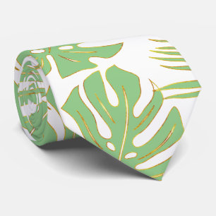 Sage groene tropische monstera en palmbladeren stropdas