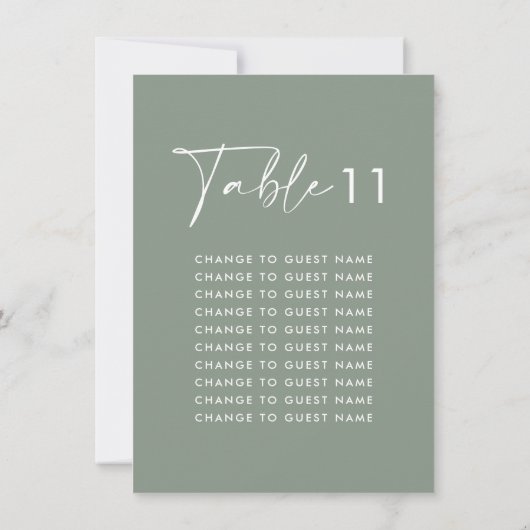 Sage groene trouwtafel nummer zitgrafiek (Achterkant)