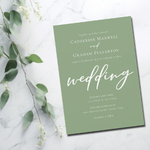 Sage Groene Typografie Eenvoudige Outdoor Wedding Kaart