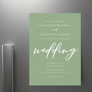 Sage Groene Typografie Eenvoudige Outdoor Wedding Magnetische Uitnodiging