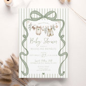 Sage Groene Waterverf Bow Clothesline Baby shower Kaart