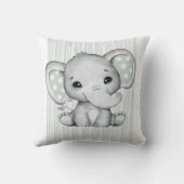 Sage Groene Waterverf Olifant Neutraal Baby shower Kussen (Achterkant)