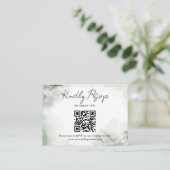 Sage Groene Waterverf Script Bruiloft QR Code RSVP Informatiekaartje (Staand voorkant)
