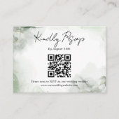 Sage Groene Waterverf Script Bruiloft QR Code RSVP Informatiekaartje (Voorkant)
