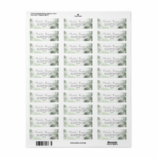 Sage Groene Waterverf Splash Script Retouradres Etiket (Full Sheet)
