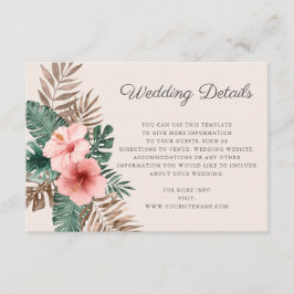 Sage Groene Waterverf Tropische bruiloft Details Informatiekaartje