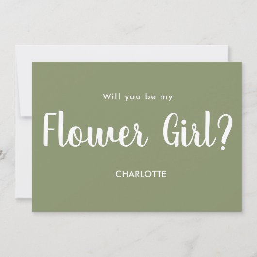 Sage Groene Wees Mijn Bloemenmeisje Script  Kaart (Voorkant)