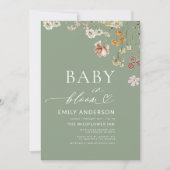 Sage Groene Wildbloem Baby in Bloom Baby shower Kaart (Voorkant)