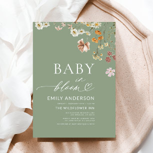 Sage Groene Wildbloem Baby in Bloom Baby shower Kaart