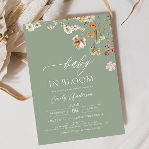 Sage Groene Wildbloem Baby in Bloom Baby shower Kaart