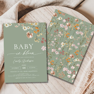 Sage Groene Wildbloem Baby in Bloom Baby shower Kaart