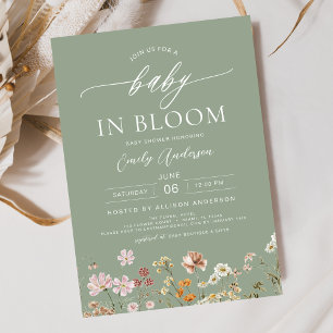 Sage Groene Wildbloem Baby in Bloom Baby shower Kaart