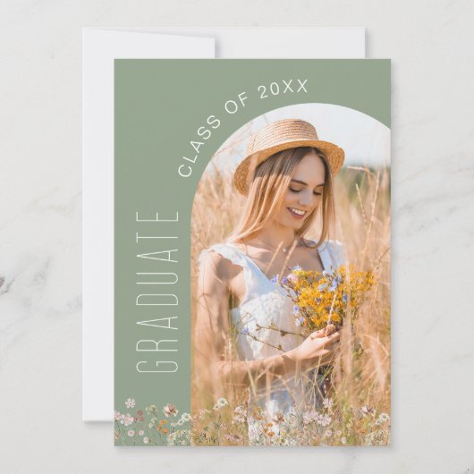 Sage Groene Wildbloem Bloom Graduation Party Kaart (Voorkant)