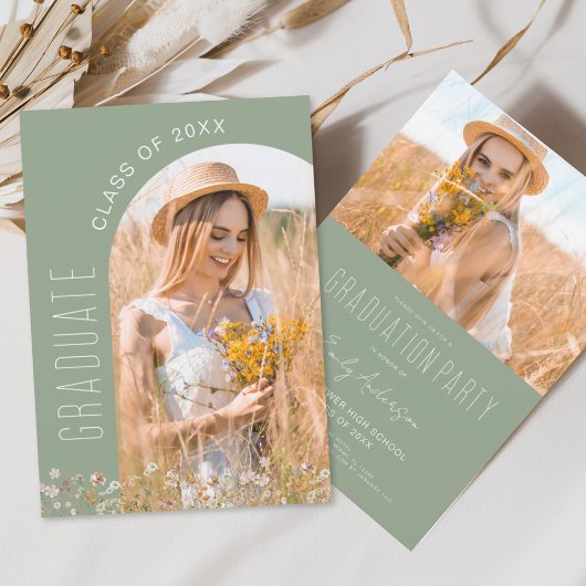 Sage Groene Wildbloem Bloom Graduation Party Kaart