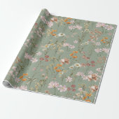 Sage Groene Wildbloem Boho Bloom Garden Boho Cadeaupapier (Uitgerold)