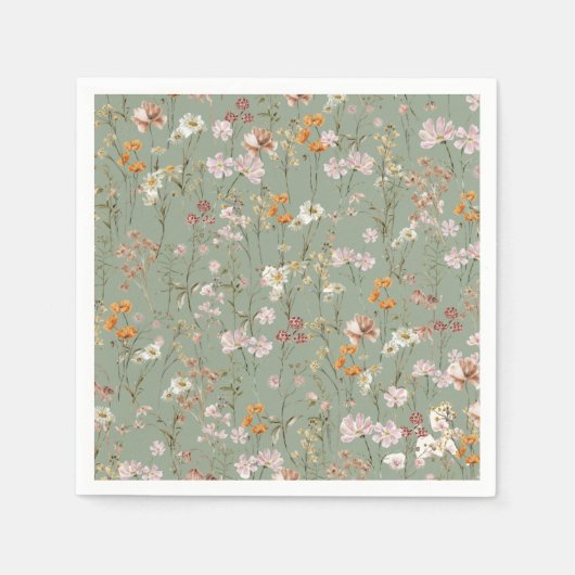 Sage Groene Wildbloem Boho Bruiloft in Bloem Tuin Servet (Voorkant)