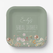 Sage Groene Wildbloem Boho Vrijgezellenfeest in Bl Papieren Bordje (Voorkant)