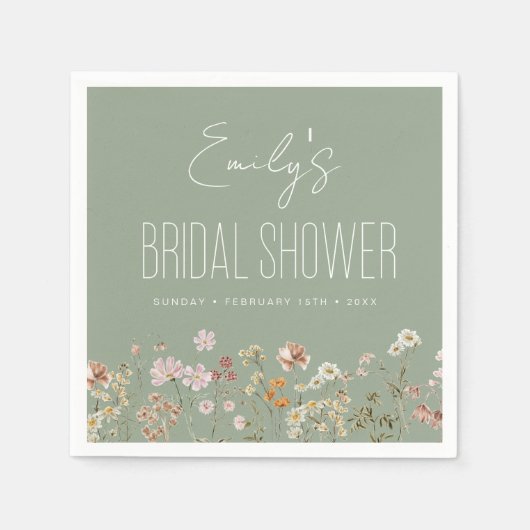 Sage Groene Wildbloem Boho Vrijgezellenfeest in Bl Servet (Voorkant)