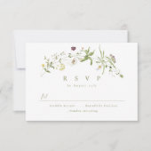 Sage Groene Wildbloem Rustieke Boho Bruiloft RSVP (Voorkant)