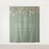 Sage Groene Wildbloem Vrijgezellenfeest Tuinbloei Wandkleed (Voorkant)