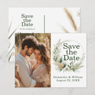 Sage Groene Wildbloemen en Pampa's Save The Date Uitnodiging Briefkaart
