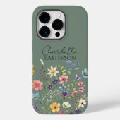 Sage Groene Wildflower Aangepaste Naam Monogram Case-Mate iPhone Case (Achterkant)