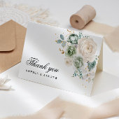 Sage Groene & Witte Bloemen Bruiloft Dank u Kaart