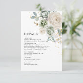 Sage Groene & Witte Bloemen Bruiloft Details Informatiekaartje (Staand voorkant)