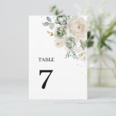 Sage Groene & Witte Bloemen Trouwtafel Nummers 7 Kaart (Staand voorkant)