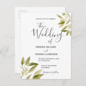 Sage-groene witte botanische bruiloft briefkaart (Voorkant / Achterkant)