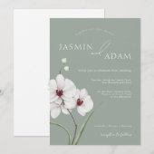 Sage Groene Witte Orchideeën Initialen Bloemenbrui Kaart (Voorkant / Achterkant)