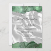 Sage Groene Zilveren Agaat Witte Zijde Huwelijk Kaart (Voorkant)