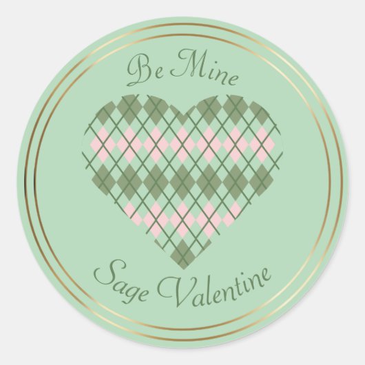 Sage Hearts Sage en Pink Argyle Heart Ronde Sticker (Voorkant)