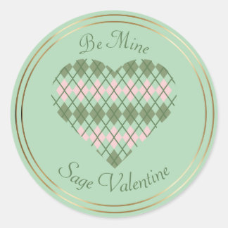 Sage Hearts Sage en Pink Argyle Heart Ronde Sticker
