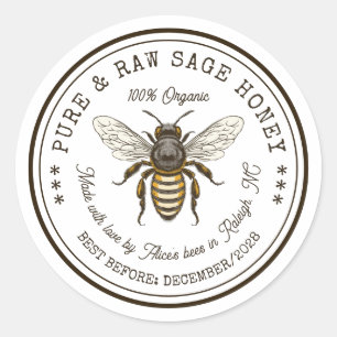 Sage honing inmaaksticker met vintage bij ronde sticker