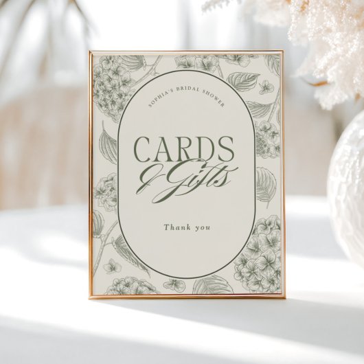 Sage Hydrangea Bridal Shower Cards Gifts Poster